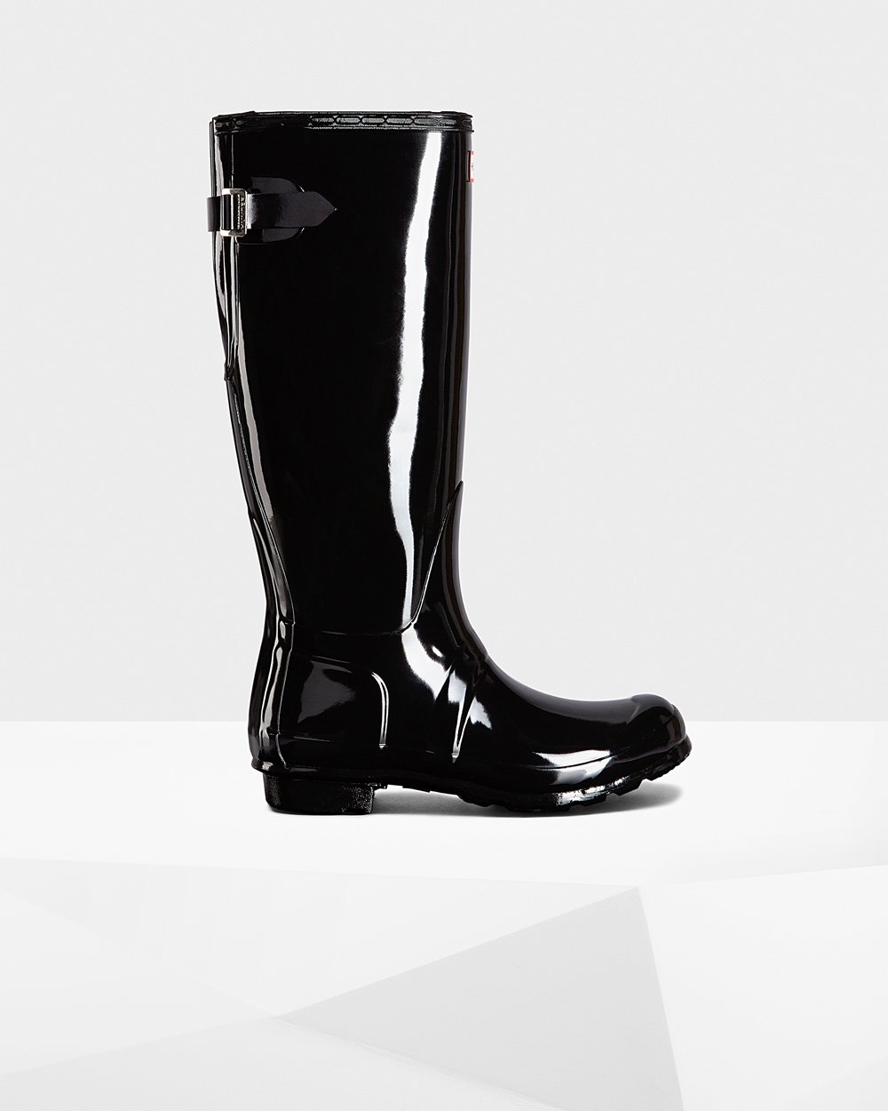 Bottes Hautes de Pluie Hunter Original Back Adjustable Gloss Femme Noir YWRJOIB-71